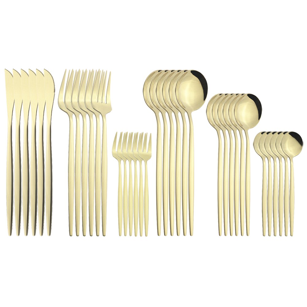 36Pcs/Set Gold Dinnerware Cutlery Set Knife Cake Fruit Fork Coffee Spoon Flatware Silverware Stainless Steel Party Tableware Set