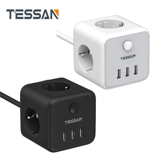 TESSAN PowerCube Power Strip USB Socket EU Plug Adapter Extension with Switch 3 EU Outlets and 3 USB Ports  Home Travel Charging