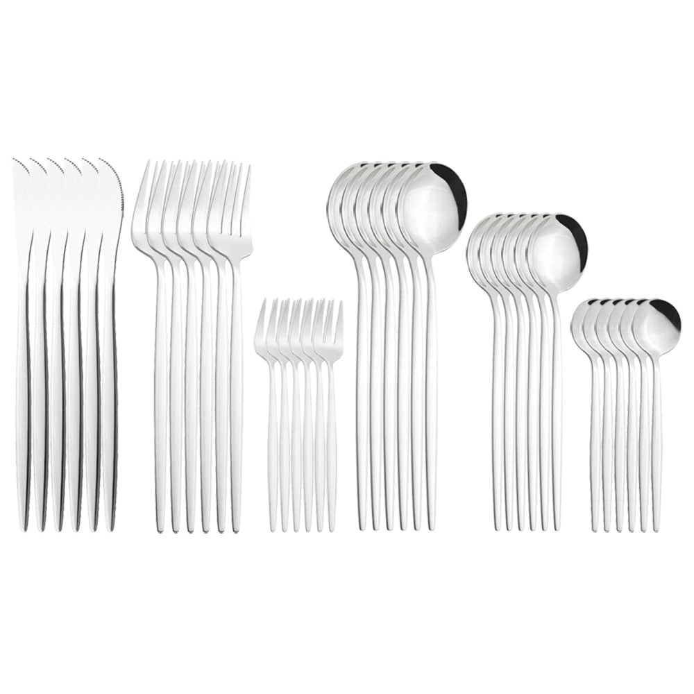 36Pcs/Set Gold Dinnerware Cutlery Set Knife Cake Fruit Fork Coffee Spoon Flatware Silverware Stainless Steel Party Tableware Set